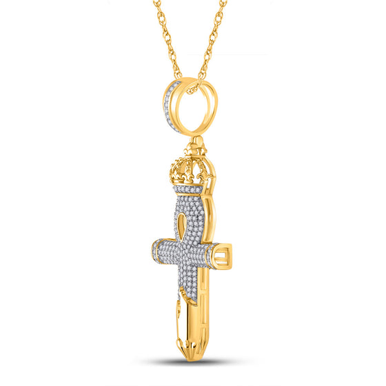 10k Yellow Gold Mens Round Diamond Ankh Nail Cross Charm Pendant 1/2 Cttw