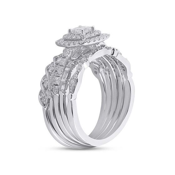 14k White Gold Princess Diamond Bridal Wedding Ring Band Set 1-1/3 Cttw