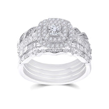  14k White Gold Princess Diamond Bridal Wedding Ring Band Set 1-1/3 Cttw