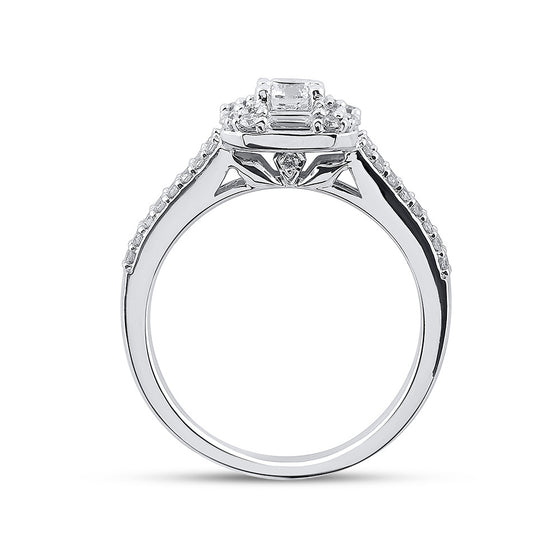 14k White Gold Round Diamond Halo Bridal Wedding Engagement Ring 3/4 Cttw