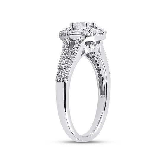 14k White Gold Round Diamond Halo Bridal Wedding Engagement Ring 3/4 Cttw