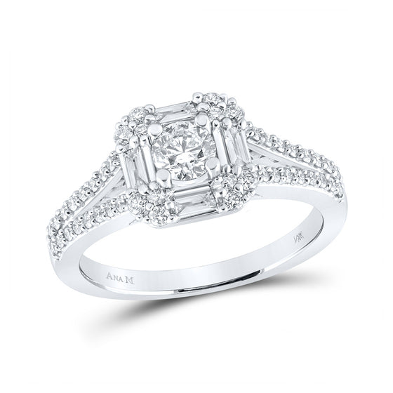 14k White Gold Round Diamond Halo Bridal Wedding Engagement Ring 3/4 Cttw