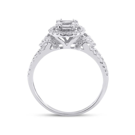 14k White Gold Womens Baguette Diamond Halo Ring 3/4 Cttw