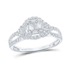 14k White Gold Womens Baguette Diamond Halo Ring 3/4 Cttw
