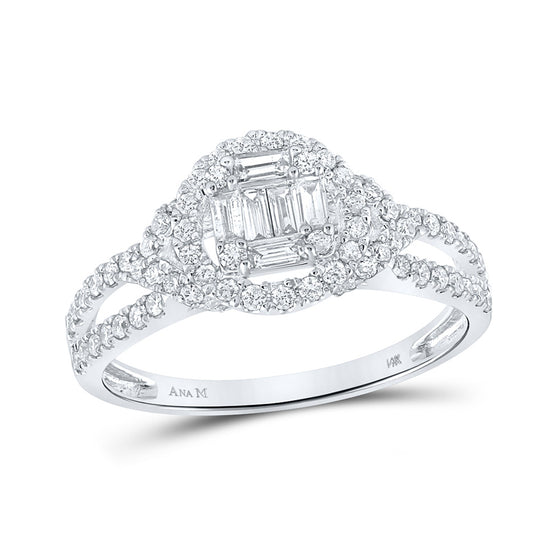 14k White Gold Womens Baguette Diamond Halo Ring 3/4 Cttw
