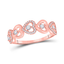  10k Rose Gold Womens Round Diamond Heart Band Ring 3/8 Cttw
