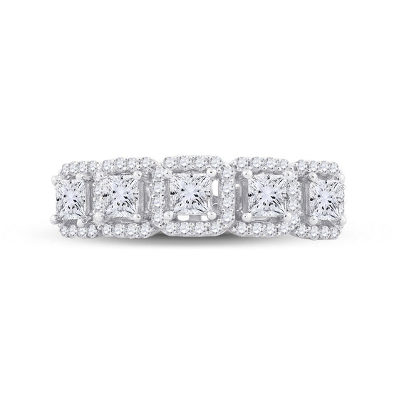 14k White Gold Womens Princess Diamond 5-Stone Anniversary Ring 1 Cttw
