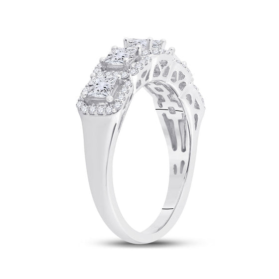 14k White Gold Womens Princess Diamond 5-Stone Anniversary Ring 1 Cttw