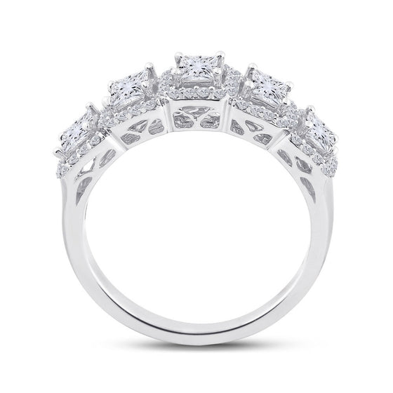 14k White Gold Womens Princess Diamond 5-Stone Anniversary Ring 1 Cttw