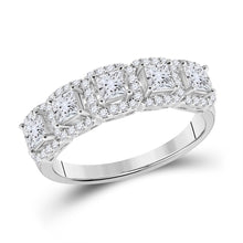  14k White Gold Womens Princess Diamond 5-Stone Anniversary Ring 1 Cttw