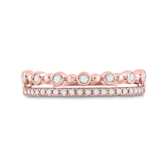 10k Rose Gold Womens Round Diamond Band Ring 1/5 Cttw