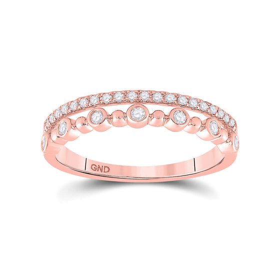 10k Rose Gold Womens Round Diamond Band Ring 1/5 Cttw
