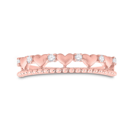 10k Rose Gold Womens Round Diamond Heart Band Ring 1/10 Cttw