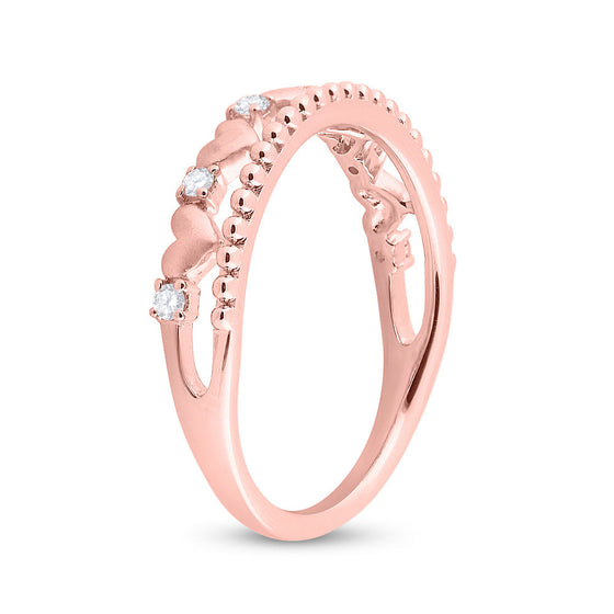 10k Rose Gold Womens Round Diamond Heart Band Ring 1/10 Cttw