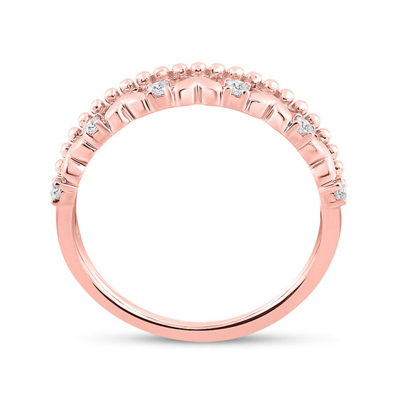 10k Rose Gold Womens Round Diamond Heart Band Ring 1/10 Cttw