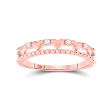  10k Rose Gold Womens Round Diamond Heart Band Ring 1/10 Cttw
