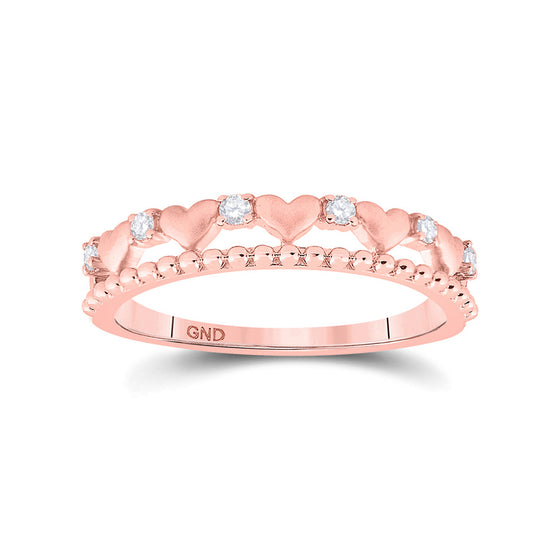 10k Rose Gold Womens Round Diamond Heart Band Ring 1/10 Cttw