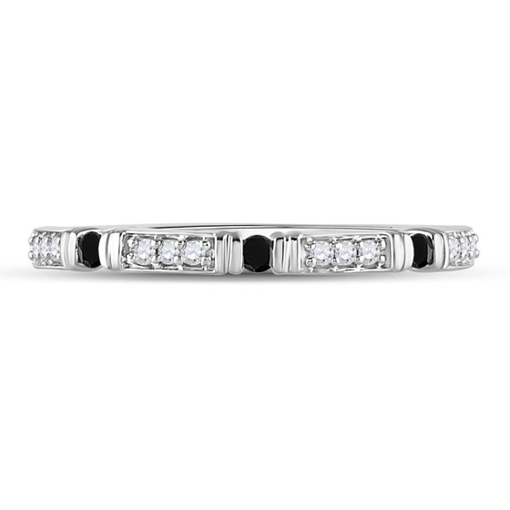 10k White Gold Womens Round Black Color Enhanced Diamond Band Ring 1/10 Cttw