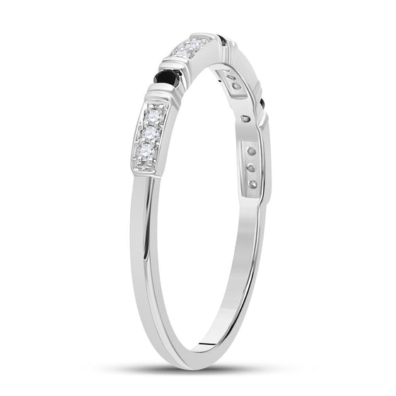 10k White Gold Womens Round Black Color Enhanced Diamond Band Ring 1/10 Cttw