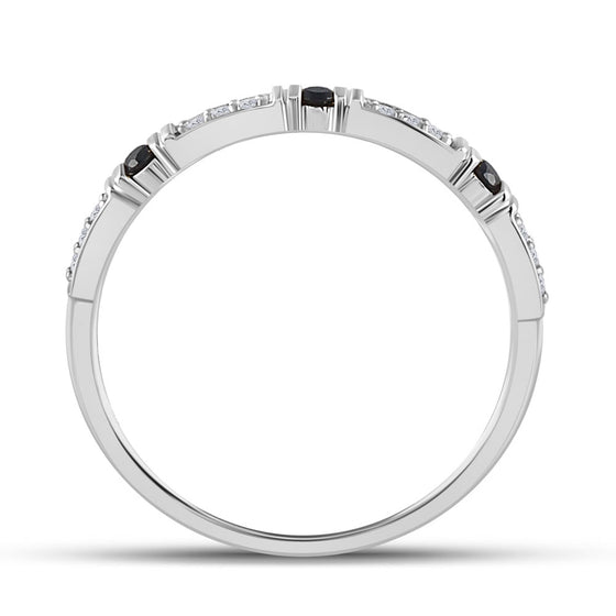 10k White Gold Womens Round Black Color Enhanced Diamond Band Ring 1/10 Cttw