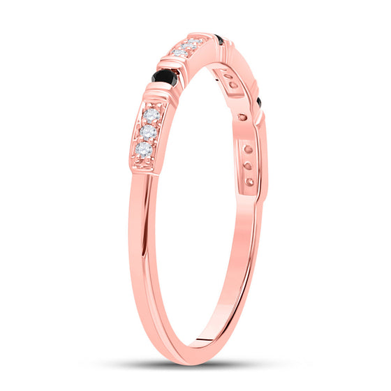 10k Rose Gold Womens Round Black Color Enhanced Diamond Band Ring 1/10 Cttw