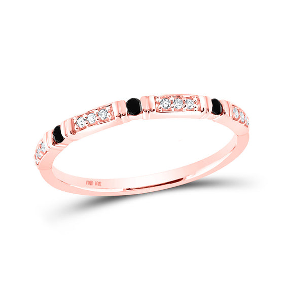 10k Rose Gold Womens Round Black Color Enhanced Diamond Band Ring 1/10 Cttw