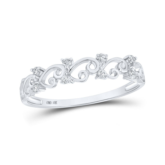 10k White Gold Womens Round Diamond Curl Band Ring 1/10 Cttw