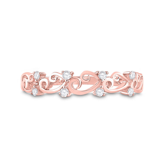 10k Rose Gold Womens Round Diamond Curl Band Ring 1/10 Cttw