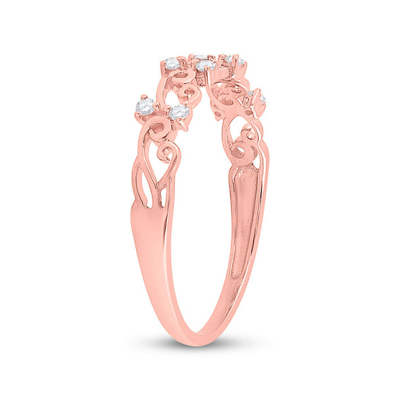10k Rose Gold Womens Round Diamond Curl Band Ring 1/10 Cttw