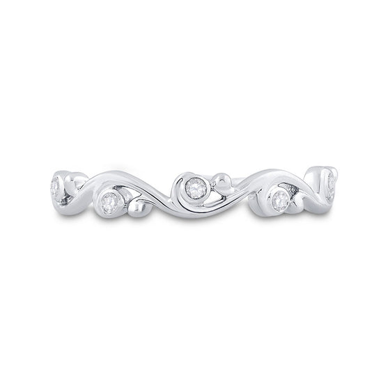 10k White Gold Womens Round Diamond Band Ring 1/20 Cttw