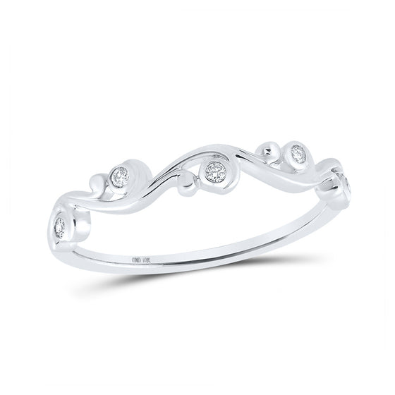 10k White Gold Womens Round Diamond Band Ring 1/20 Cttw