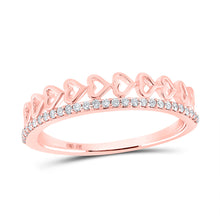  10k Rose Gold Womens Round Diamond Heart Band Ring 1/6 Cttw