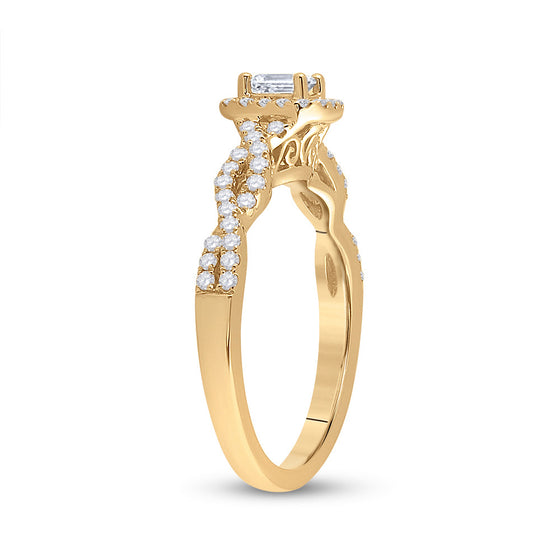 14k Yellow Gold Emerald Diamond Halo Bridal Wedding Engagement Ring 5/8 Cttw