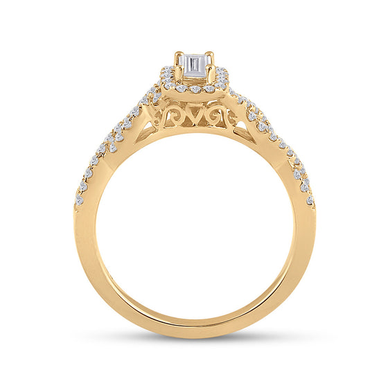 14k Yellow Gold Emerald Diamond Halo Bridal Wedding Engagement Ring 5/8 Cttw