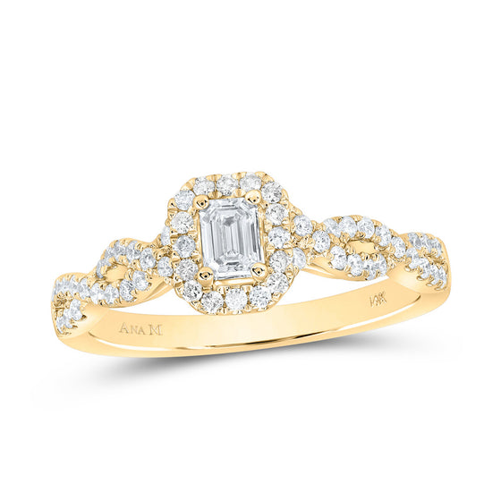 14k Yellow Gold Emerald Diamond Halo Bridal Wedding Engagement Ring 5/8 Cttw