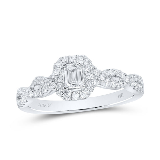 14k White Gold Emerald Diamond Halo Bridal Wedding Engagement Ring 5/8 Cttw