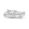10k White Gold Womens Round Diamond Flower Star Band Ring 1/3 Cttw