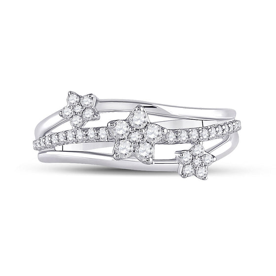 10k White Gold Womens Round Diamond Flower Star Band Ring 1/3 Cttw