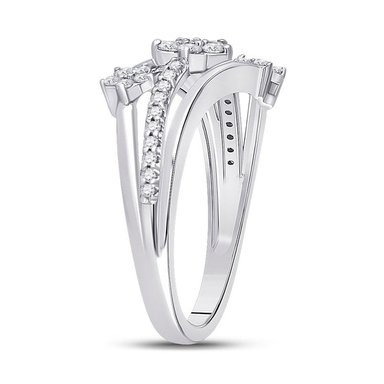 10k White Gold Womens Round Diamond Flower Star Band Ring 1/3 Cttw
