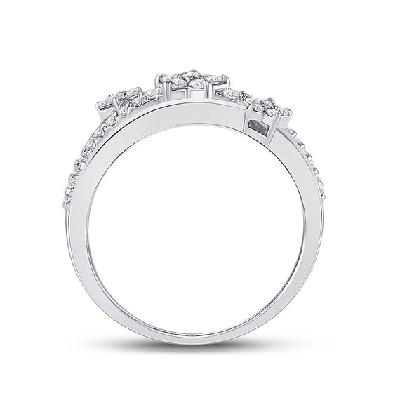 10k White Gold Womens Round Diamond Flower Star Band Ring 1/3 Cttw