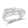 10k White Gold Womens Round Diamond Flower Star Band Ring 1/3 Cttw