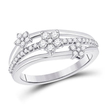  10k White Gold Womens Round Diamond Flower Star Band Ring 1/3 Cttw