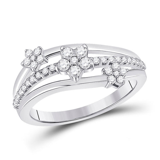 10k White Gold Womens Round Diamond Flower Star Band Ring 1/3 Cttw