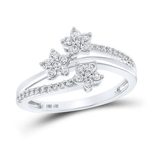  10k White Gold Womens Round Diamond Flower Star Ring 1/3 Cttw