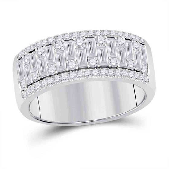 14k White Gold Mens Baguette Round Diamond Band Ring 1-1/4 Cttw