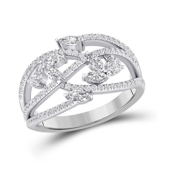 14k White Gold Womens Marquise Round Diamond Band Ring 1 Cttw