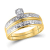 10k Yellow Gold His Hers Round Diamond Solitaire Matching Wedding Set 1/20 Cttw