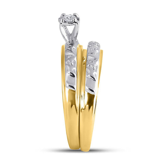10k Yellow Gold His Hers Round Diamond Solitaire Matching Wedding Set 1/20 Cttw