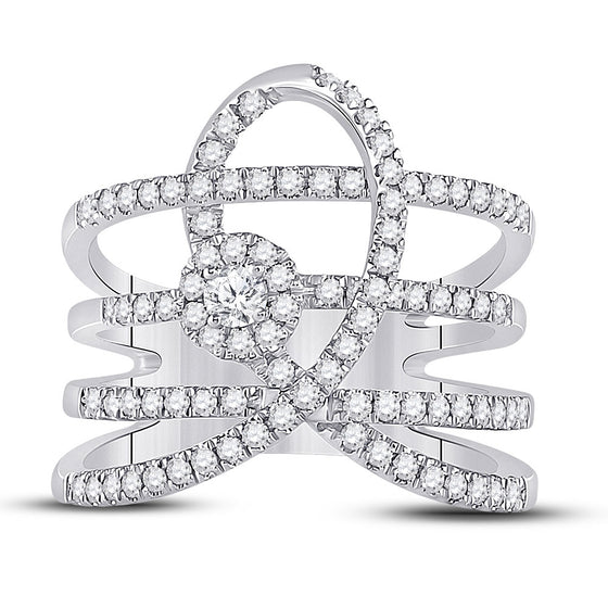 14k White Gold Womens Round Diamond Spiral Strand Fashion Ring 3/4 Cttw