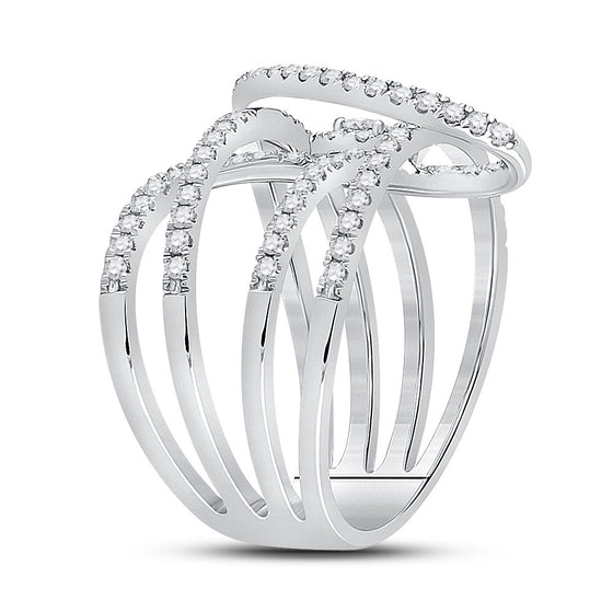 14k White Gold Womens Round Diamond Spiral Strand Fashion Ring 3/4 Cttw